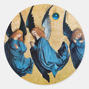 THREE ANGELS IN BLUE CLASSIC ROUND STICKER