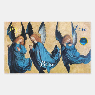 THREE ANGELS IN BLUE / Joy Peace Love Rectangular Sticker