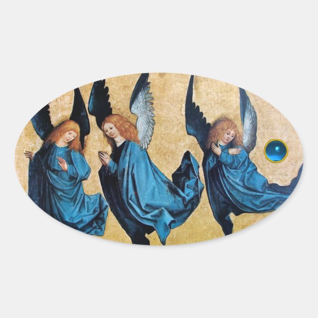 THREE ANGELS IN BLUE OVAL STICKER (Front)