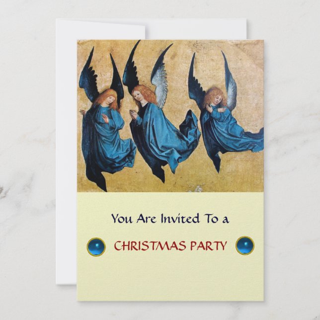 THREE ANGELS IN BLUE ,Sapphire,ice metallic Invitation (Front)