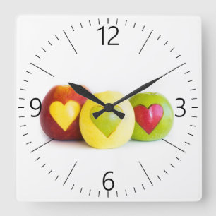 Three apples square wall clock