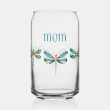 Three Aqua and Gold Whimsical Dragonfly 