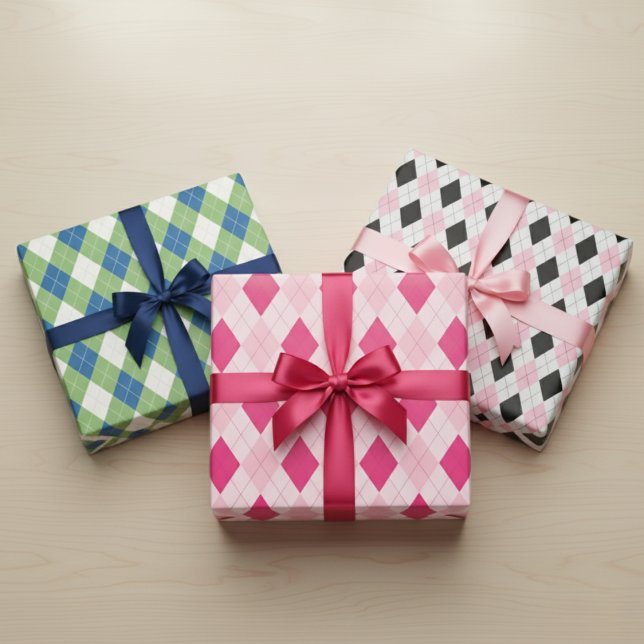 Three Argyle Wrapping Paper Sheets (Classic Argyle Diamond Pattern Wrapping Paper Set)