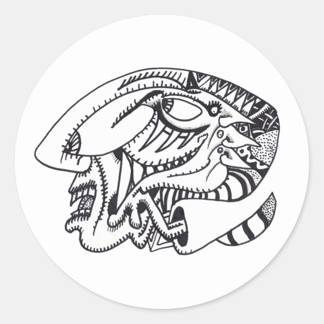 Three Aspects, ink drawing,  Classic Round Sticker (Front)