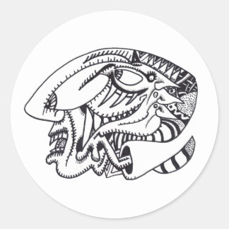 Three Aspects, ink drawing, Classic Round Sticker