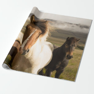 THREE ASSORTED-COLOR HORSES RUNNING AWAY FROM A MO WRAPPING PAPER