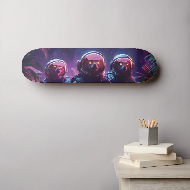 Three Astro-Lemurs in Space Helmets -Sci-Fi Animal Skateboard (Wall Art (Horz))