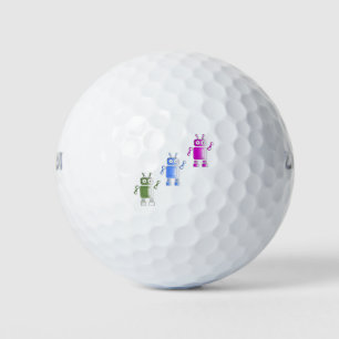 Three Awesome Retro Robots Golf Balls