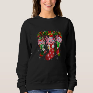 Three Axolotl In Socks Christmas Santa Hat Sweatshirt