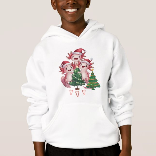  three axolotls wearing Santa hats (Front)