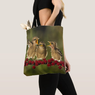 Three Baby Lanius Schach Birds Tote Bag