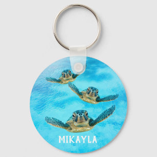 Three Baby Sea Turtles Swimming Key Ring