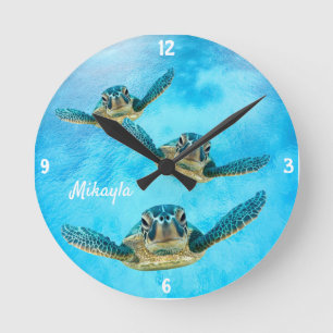 Three Baby Sea Turtles Swimming Round Clock