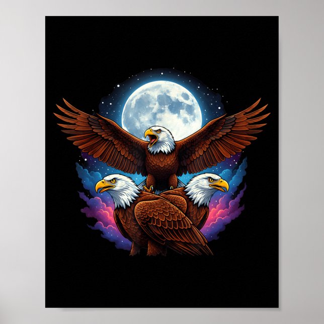 Three bald eagle moon meme funny bird lover  poster (Front)