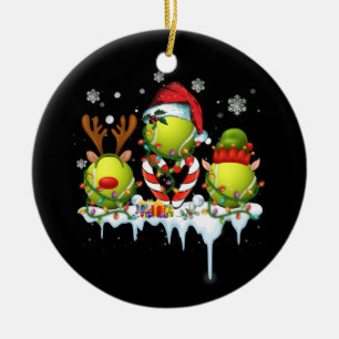 Three Ball Santa Reindeer Tennis Christmas Ceramic Ornament