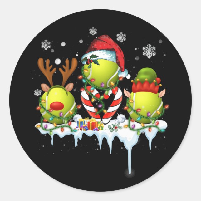 Three Ball Santa Reindeer Tennis Christmas Classic Round Sticker (Front)