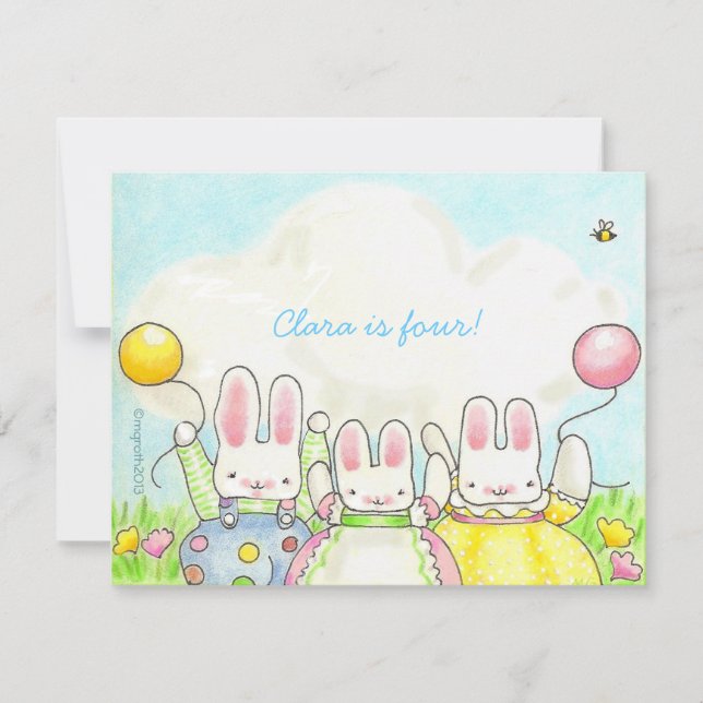 Three balloon bunny invitation (Front)