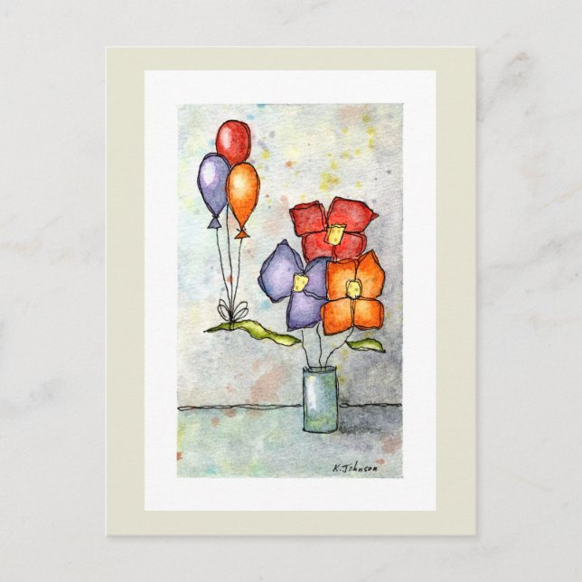 Three Balloon Flowers Watercolor Postcard (Front)