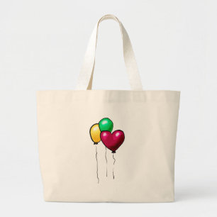 Three Balloons Red Yellow Green Heart Large Tote Bag