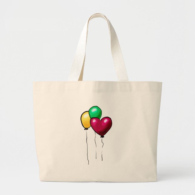 Three Balloons Red Yellow Green Heart Large Tote Bag (Front)
