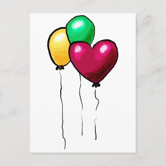 Three Balloons Red Yellow Green Heart Postcard (Front)