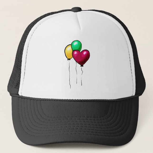 Three Balloons Red Yellow Green Heart Trucker Hat (Front)