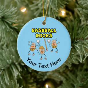 Three Baseball Rocks Ceramic Ornament