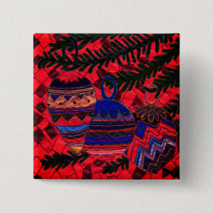 Three baubles 15 cm square badge