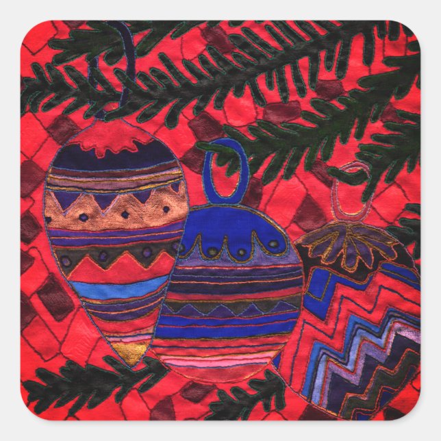 Three baubles square sticker (Front)