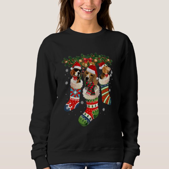 Three Beagles In Sock Christmas Santa X Mas Dog Sweatshirt (Front)
