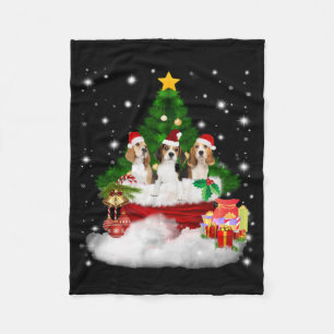Three Beagles Santa Claus With Christmas Tree Fleece Blanket