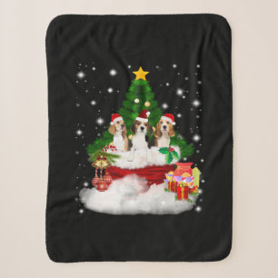 Three Beagles Santa Claus With Christmas Tree Sherpa Blanket