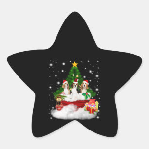 Three Beagles Santa Claus With Christmas Tree Star Sticker