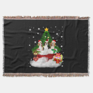 Three Beagles Santa Claus With Christmas Tree Throw Blanket