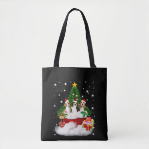 Three Beagles Santa Claus With Christmas Tree Tote Bag
