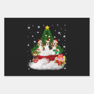 Three Beagles Santa Claus With Christmas Tree Wrapping Paper Sheet