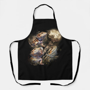 Three Bearded Dragons Howl At Moon 3 Wolfs Wolves  Apron