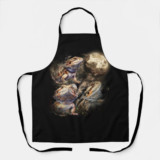 Three Bearded Dragons Howl At Moon 3 Wolfs Wolves  Apron (Front)