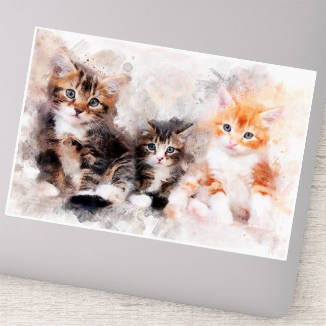 Three beautiful and cute kittens watercolor (Three beautiful and cute kittens watercolor. sticker )