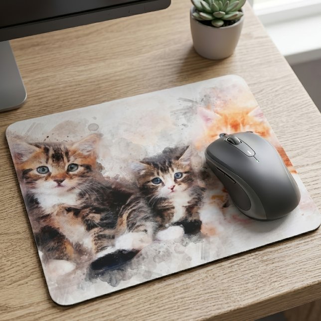 Three beautiful and cute kittens watercolor mouse pad (Three beautiful and cute kittens watercolor. mouse pad)