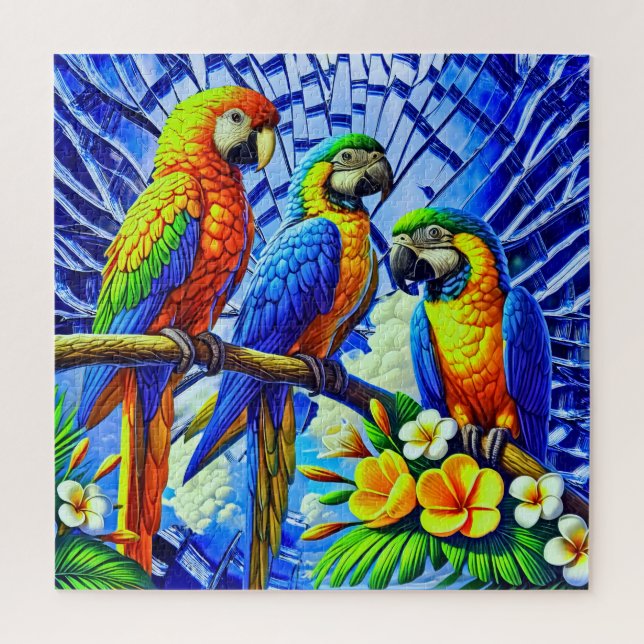Three beautiful parrots  jigsaw puzzle (Vertical)
