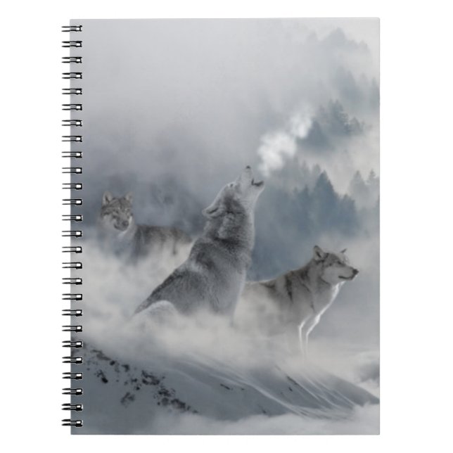 Three Beautiful Wolves in the Winter Snow  Notebook (Front)