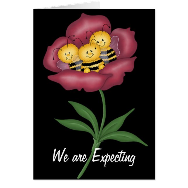 Three Bees in a Flower Blank Greeting Card (Front)
