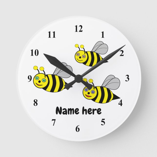 Three Bees on a white Acrylic wall clock (Front)