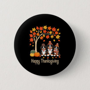Three Bernese Mountain Dogs Fall Tree Happy Thanks 6 Cm Round Badge