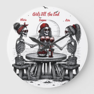 Three Best Friends Skeletons Large Clock