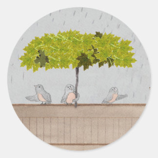 Three Birds in the Rain Classic Round Sticker
