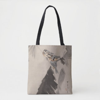 Three Birds on Branch by Watanabe Seitei Tote Bag