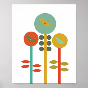 Three birds, reto style, poster