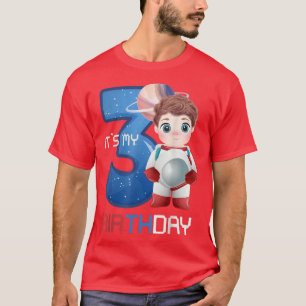 Three Birthday Little Space Lover Boy 3 Years Astr T-Shirt